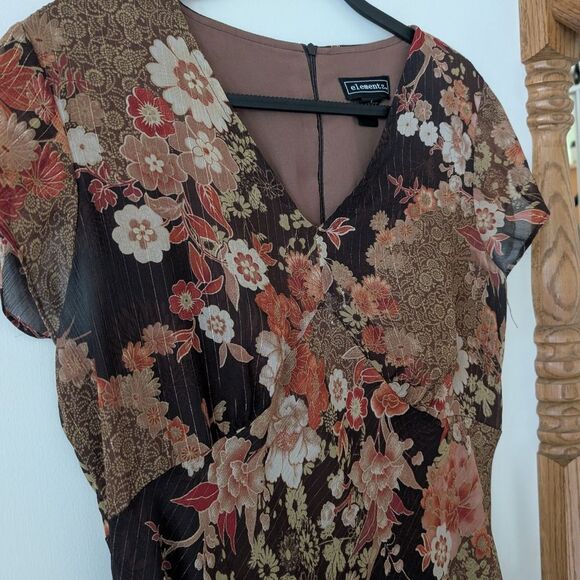 Vintage elementz Y2K‎ Floral Asymmetric Fairycore Cottagecore Midi Dress Size L - Picture 3 of 8